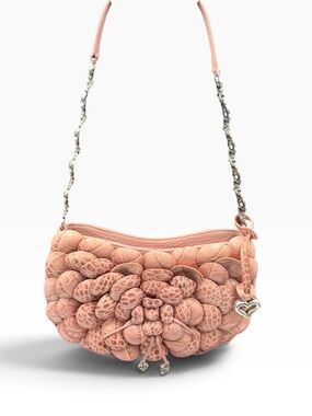 Brighton Blush Pink Leather Floral Appliqué Chain Shoulder Bag